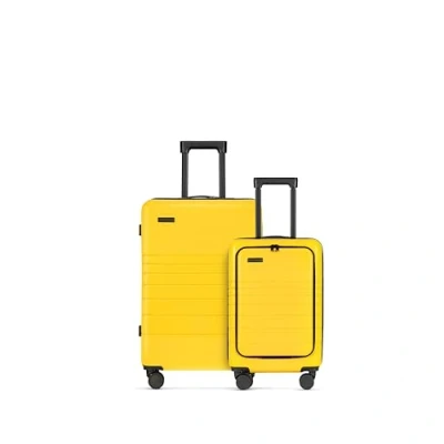 Image de ETERNITIVE Set de 2 Valise Petit et Moyen I Voyage en ABS Taille: 55 &amp; 65,5 cm Rigide avec Serrure TSA a Roulette 360 Bagage à Main 40L 62,5L Couleur: Jaune