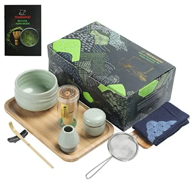 Afbeelding van TEANAGOO Japanse theeservies matcha garde set bamboe kom (chasen), lepel (chashaku), gardehouder, O6, groene thee poeder dienblad