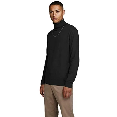 Image de Jack&amp;Jones Pull à col roulé en coton mélangé., Noir (Black Black)., XS
