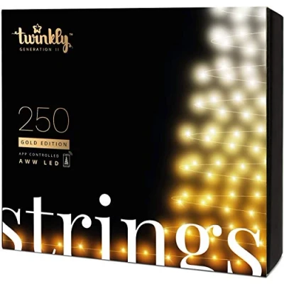 Afbeelding van Twinkly Strings App gestuurde LED Lichtsnoer met 250 AWW (Amber, Warm Wit, Koel Wit) LED&#039;s. 20 Meter. Zwarte Draad. Binnen en Buiten Slimme Verlichting Decoratie