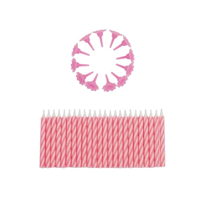 Afbeelding van Taartkaarsjes met houders Roze 24st