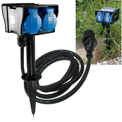 Afbeelding van Tuinstopcontact, 4 voudig met doppen, 250 V/16 A, IP44, 1,4 m uitbreiding