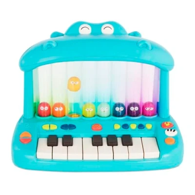Afbeelding van B. toys Hippo Pop Muziektoetsenbord speelgoed piano liedjes, geluiden en lichten muziekinstrument voor kinderen jongens, 12 maanden +