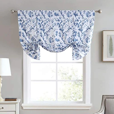 Afbeelding van Laura Ashley Elegant gordijn met bloemenprint, chique decoratieve raambehandeling voor woondecoratie, katoen, blauw, 127 cm breed x 63,5 lang (1 stuk)