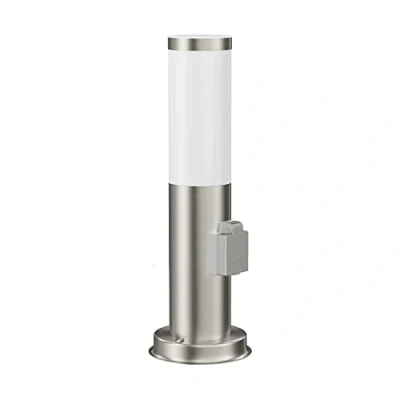 Afbeelding van ledscom.de PORU koplamp/aansluitlamp/tuinlamp voor buiten, IP44, 39 cm, roestvrij staal, 1x E27 max. 40 W, stopcontact, E27, kolom, oriëntatielicht,