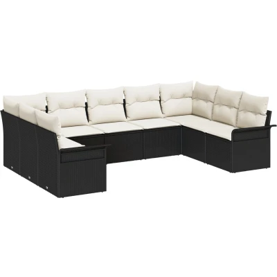 Afbeelding van vidaXL 9 delige tuinbankset met kussens Zwart Poly Rattan