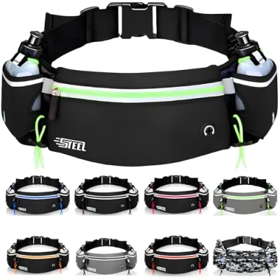 Afbeelding van Hardloopriem, sportheuptas met zachte drinkfles, flessenhouder, waterdicht, voor heren en dames, smartphone, iPhone, Samsung Galaxy, comfortabel, joggen, Groen, hardloopriem