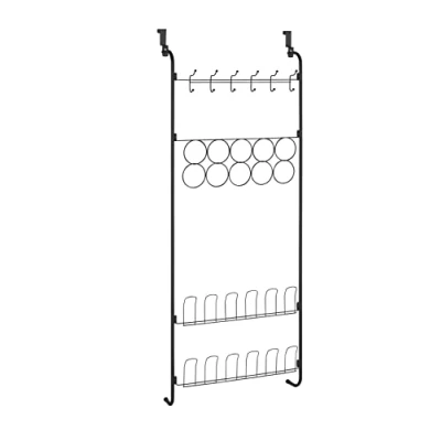 Afbeelding van WENKO Multifunctionele deurorganizer voor kleding, handdoeken en schoenen, hangrek kast garderobe, 59 x 150,5 18,5 cm, van gepoedercoat metaal, zwart