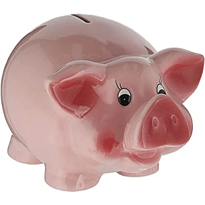 Afbeelding van Grote spaarpot/spaarvarken roze 25 cm van dolomiet Spaarvarkens