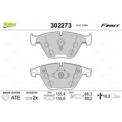 Afbeelding van VALEO 302273 Remblokkenset Vooras Incl. slijtage waarschuwingscontact Met anti kreukplaat BMW: 5 Touring, GT, Saloon