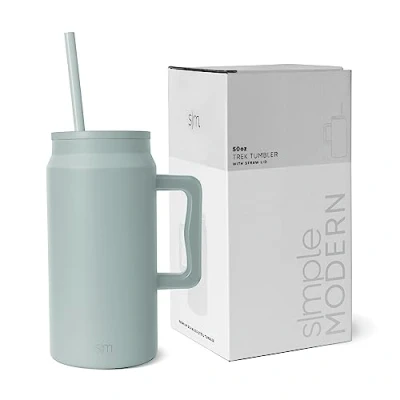 Afbeelding van Simple Modern 1400 ml beker met handvat en rietjesdeksel, herbruikbare isothermische waterfles van roestvrij staal, reisbeker voor ijskoffie, Valentijnscadeau hem haar, Trek Collectie,