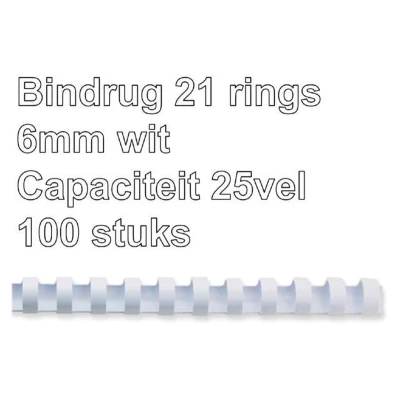Afbeelding van Bindrug GBC 6mm 21rings A4 wit 100stuks
