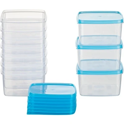 Afbeelding van Kigima 10 diepvriesdozen, vierkant, 11 x 6,4 cm, 0,5 liter, lichtblauw