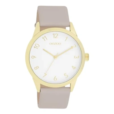 Afbeelding van Goudkleurige OOZOO horloge met taupe leren band C11327