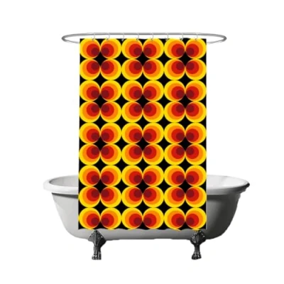 Afbeelding van Ulticool Douchegordijn Retro Vintage Flowers 60&#039;s 70&#039;s 120 x 180 cm met 8 ringen Oranje Geel