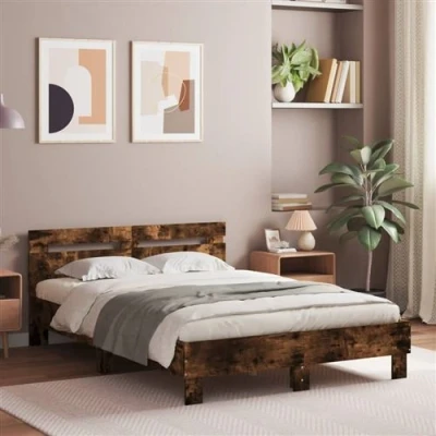 Afbeelding van vidaXL Bedframe met hoofdeinde en LED gerookt eikenkleurig 135x190 cm
