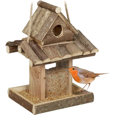 Afbeelding van Relaxdays vogelvoederhuisje hangend voederhuis vogels houten vogelhuis voor tuin