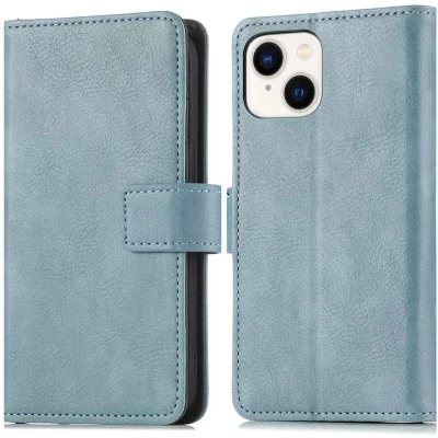 Afbeelding van iMoshion Hoesje Geschikt voor iPhone 14 Plus Met Pasjeshouder Luxe Bookcase Lichtblauw