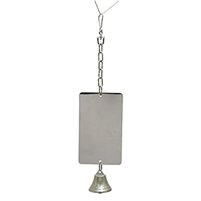 Afbeelding van Rozenhout gigantische spiegel met bel hangend vogelspeelgoed 3,6&quot; L x 6&quot; B
