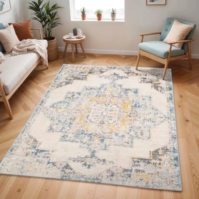Afbeelding van SURYA Vloerkleed Woonkamer, Slaapkamer Vintage Oosters Tapijt NOA Geel/Ivoor 160x213 cm