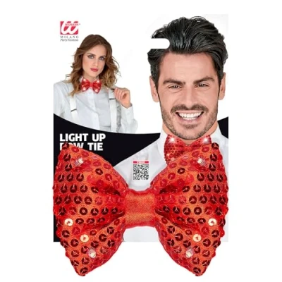 Afbeelding van WIDMANN Rood strikje met lovertjes en LED lampjes