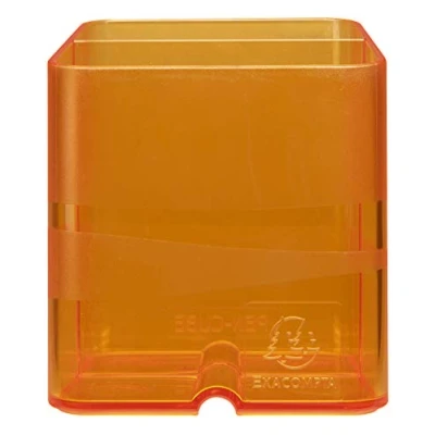 Afbeelding van Exacompta Ref. 67746D doos met 10 pennenkokers Linicolor 2 vakken in verschillende maten en hoogte afmetingen 7,4 x 9,3 cm kleur Tangerine transparant
