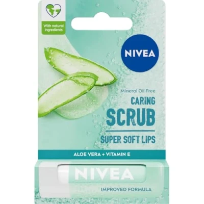 Afbeelding van NIVEA 2 in 1 lipscrub met aloë vera (4,8 g), verzorgende lippenbalsem en vitamine E, zachtjes peeling voor superzachte lippen, intensieve lippenverzorging, geen noodzaak