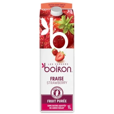 Afbeelding van Boiron Aardbeienpuree Zonder toegevoegde suiker, smaakstoffen, kleurstoffen of conserveringsmiddelen Perfect voor cocktails, desserts, gebak en ijs 1 liter
