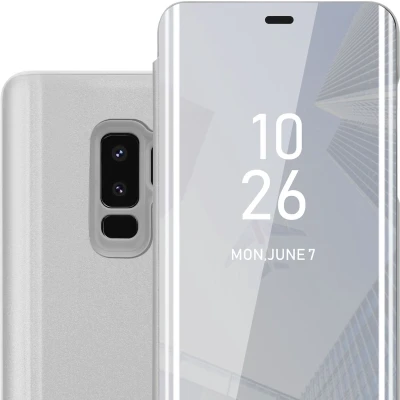 Afbeelding van Cadorabo Hoesje geschikt voor Samsung Galaxy S9 PLUS in AGAAT ZILVER Clear View Spiegel Beschermende Case met Tribunefunctie 360 Graden Bescherming Book Cover Etui