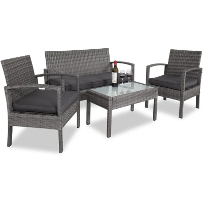 Afbeelding van Casaria Polyrattan Tuinset 4 Personen Incl. Kussens Bank Grijs