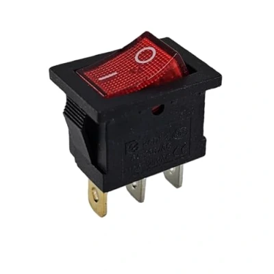 Afbeelding van Mini tuimelschakelaar, rood, 19 x 13 mm, 6 A, 250 V 3 polig, rode verlichte wip