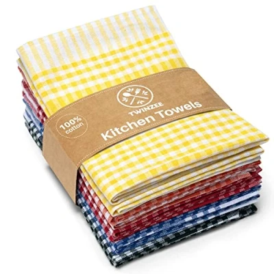 Afbeelding van Twinzee Set van 10 theedoeken 100% katoen 47 x 67 cm Extra absorberende keukendoek Voor afwas en handen 2 Blauw, Rood, Groen, Oranje, Geel
