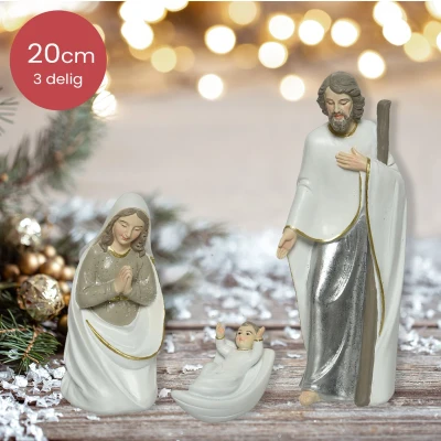 Afbeelding van Wit gouden kerststal figuren 3 delig 20cm Hoog