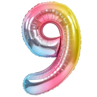 Afbeelding van Jonami ballon met nummer 9, voor 9e verjaardag, in veelkleurig metallic pastel, XXL, gigantisch, 100 cm decoratie lucht of helium