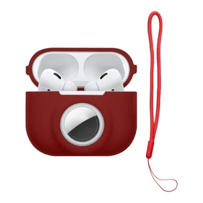 Afbeelding van kwmobile oordopjes case geschikt voor Apple Airpods Pro 2 hoesje Oortjes cover met AirTag houder in ear koptelefoon hoes Silicone wijnrood