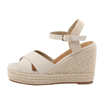 Afbeelding van TOM Tailor Sandalen met plateauzool, Dames, Maat: 37, Offwhite Textiel