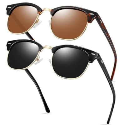 Afbeelding van KANASTAL Zonnebril Gepolariseerd Voor Herens en Dames Half Montuur Metal Retro Klassiek Mode Met UV400 Bescherming Trekking Unisex Leopard + Zwart Goud