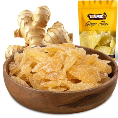 Afbeelding van Gekristalliseerde gember, 1 kg, gekonfijte gember in reepjes, gesneden zoete gedroogde snack, ideaal voor recepten, vegetarisch en veganistisch. Dorimed