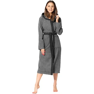 Afbeelding van Ladeheid Dames Badjas met Capuchon 100% Katoen Wasmachine bestendig Badstof Grafiet XXL LA LA40 102 DG