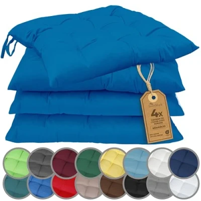 Afbeelding van NatureMark Set van 4 gewatteerde stoelhoezen met linten Afmeting: 40 x cm koningsblauw