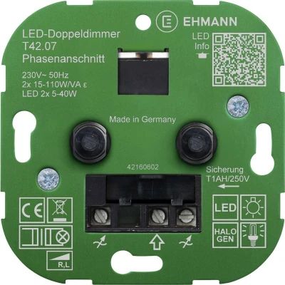 Afbeelding van Ehmann 4295x0700 Draaidimmer Geschikt voor lampen: LED lamp, Gloeilamp, Halogeenlamp Wit (RAL 9016)