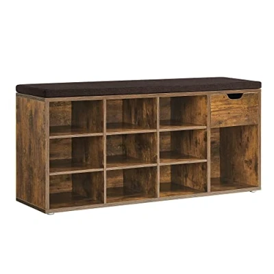 Afbeelding van VASAGLE LHS024T01 Schoenenbank met lade en open vakken, gevoerde zitting, hal, slaapkamer entree, 30 x 104 48 cm, vintage bruin/bruin