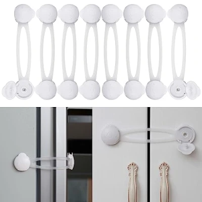 Afbeelding van 8 delige veiligheidssloten voor kinderen, wit transparant, multifunctioneel slot kasten, laden, voorraadkast, oven, koelkast, babybescherming, meubels