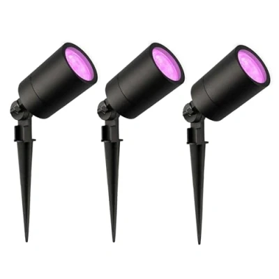 Afbeelding van Ledvion 3x SMART Wifi LED Prikspots, Zwart, IP65, 5W, RGBWW, 2 Meter Kabel, Spotlight, Buiten Tuinspot