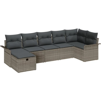 Afbeelding van vidaXL 7 delige Tuinset Met Kussens Grijs Poly Rattan