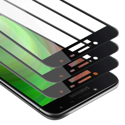 Afbeelding van Cadorabo 3x Screenprotector geschikt voor Samsung Galaxy J4 2018 Volledig scherm pantserfolie Beschermfolie in TRANSPARANT met ZWART Getemperd (Tempered) Display beschermend glas 9H hardheid 3D Touch