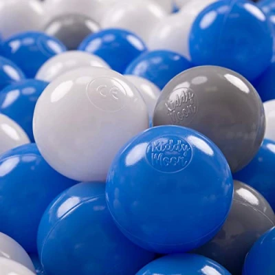 Afbeelding van KiddyMoon Gekleurde plastic ballen voor babyzwembad, 700 ballen, ∅ 7 cm, made in EU, grijs, wit, blauw