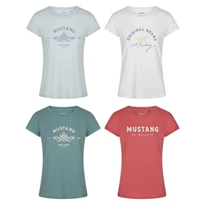 Afbeelding van Mustang Dames T shirt Alexia C Logo slim fit Rood XL ronde hals Volwassenen Basic met korte mouwen en gemaakt van 100% katoen