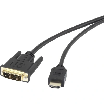 Afbeelding van Renkforce RF 4212216 DVI kabel / HDMI Adapterkabel D 18+1 polige stekker, A stekker 1.80 m Zwart Vergulde steekcontacten, Schroefbaar