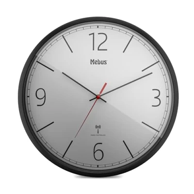 Afbeelding van Mebus Radiogestuurde wandklok, nauwkeurig radiogestuurd uurwerk, automatische tijdsinstelling, kleur behuizing: zwart, wijzerplaat: grijs, kastdiameter: 30 cm